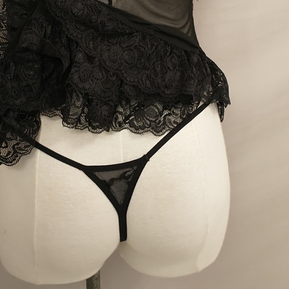 Sexy Black Lace Lingerie Bustier Corset w Thong - Picture 6 of 11